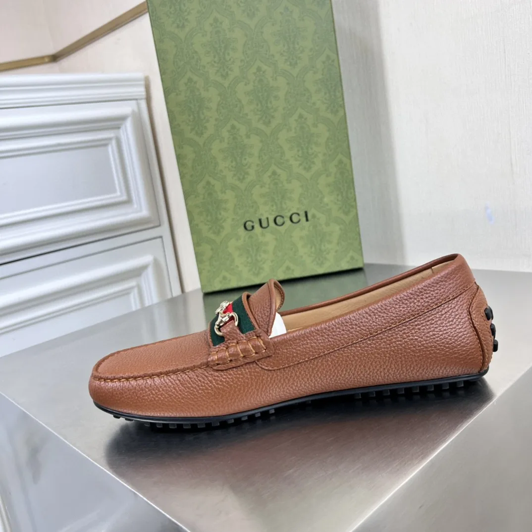 Gucci Men’s Loafers With Web Details Brown - Image 3