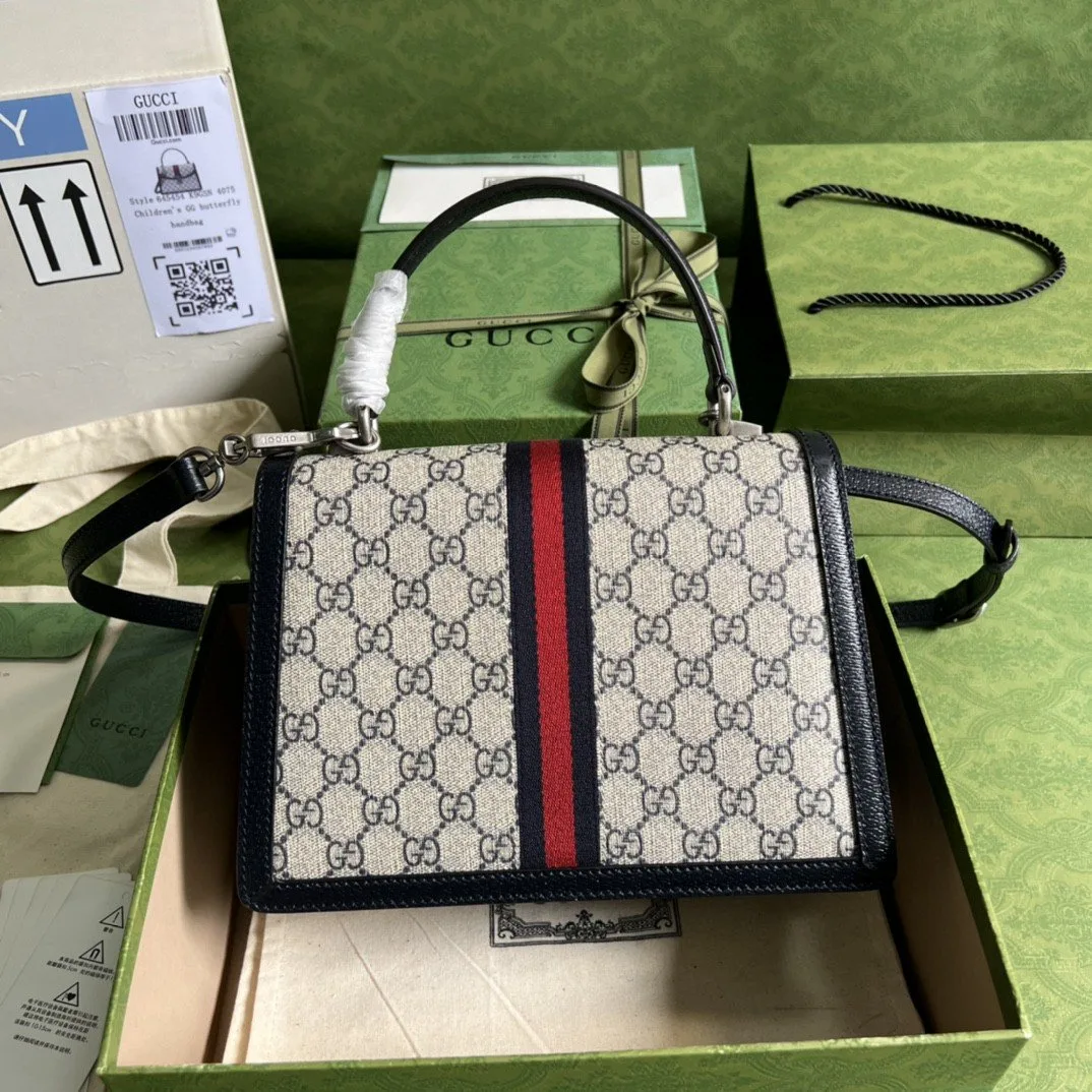 Gucci Ophidia Small Top Handle Bag / Beige Supreme Canvas Silver Hardware - Image 7