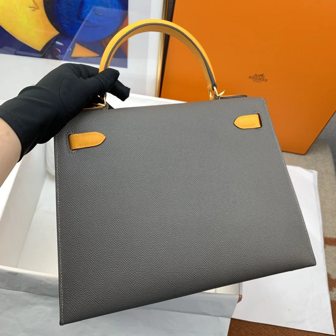 Alternative view of Hermes Kelly 28 Sellier Epsom Dark Grey/Yellow Bag