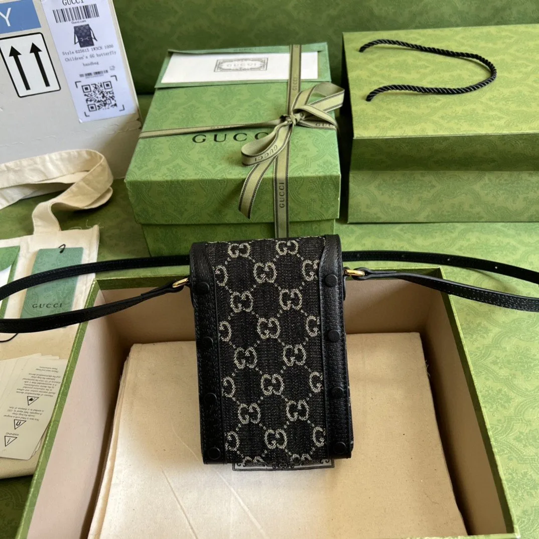 Gucci Horsebit 1955 Mini Bag Black And Ivory GG Denim Jacquard / - Image 3
