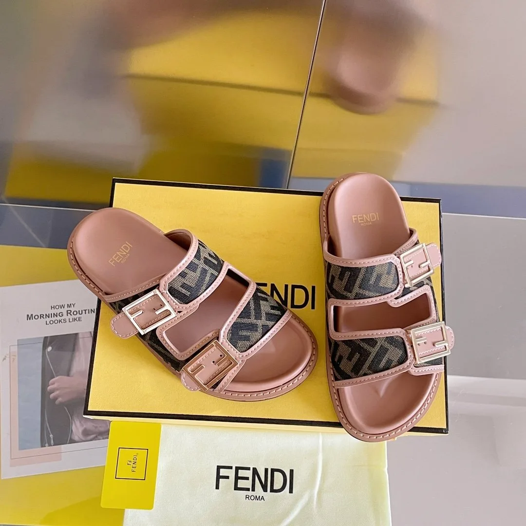 Fendi Feel Brown FF Fabric Slides 8X8326AEGVF1HHG - Image 7