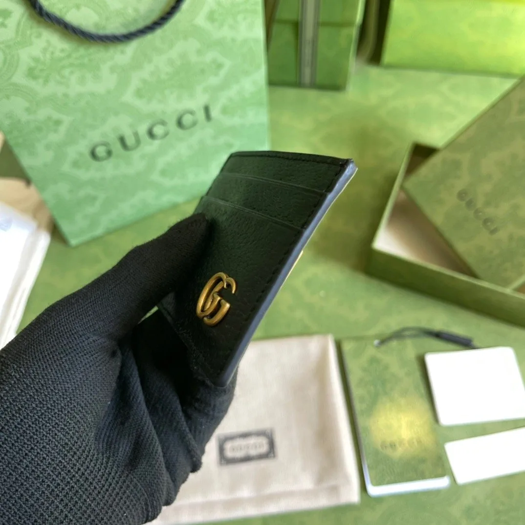Gucci GG Marmont Card Case Rough Black Gold Toned Hardware / - Image 5