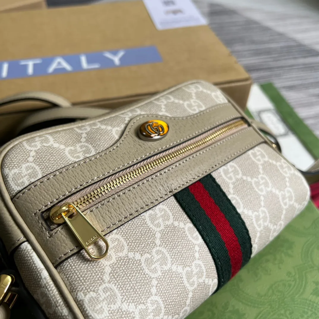 Gucci Ophidia Mini GG Bag Beige And Ebony GG Supreme Canvas, With Beige / - Image 5