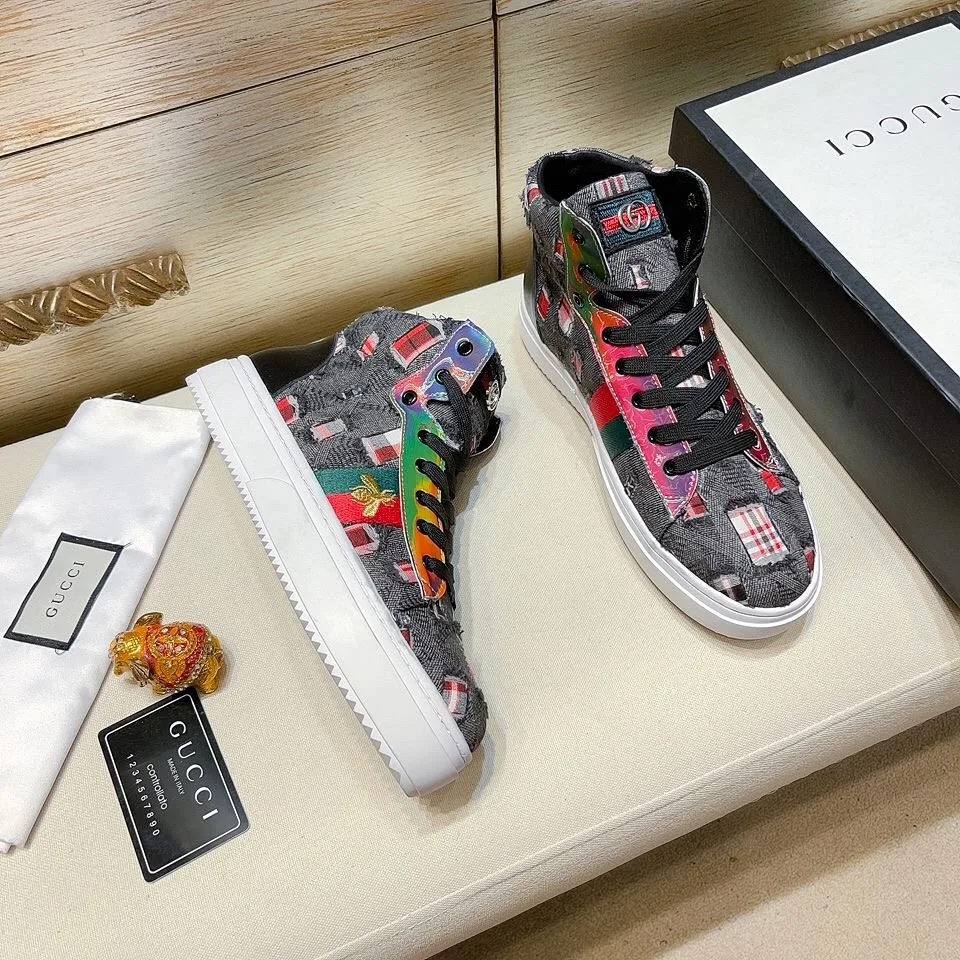 Gucci Men’s Basket Jean’s High Top With Bee Sneaker Black - Image 5