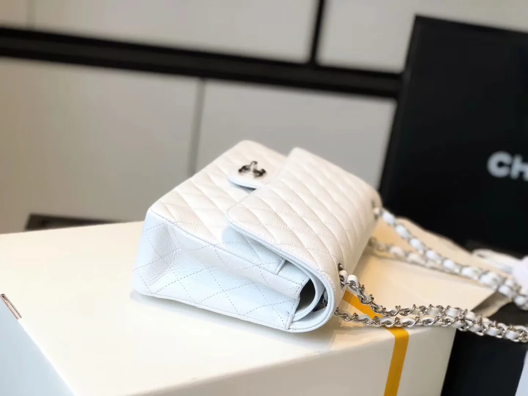 Chanel Classic Flap Bag Medium Crossbody / White Silver Hardware - Image 7