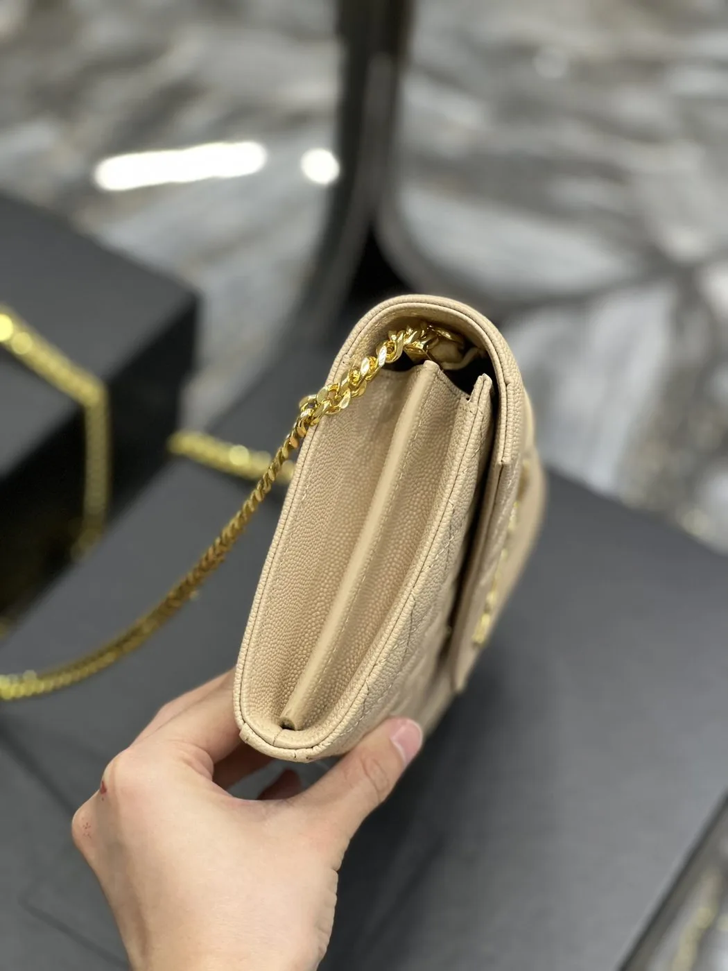 Alternative view of Saint Laurent Envelope Small Chain Bag Beige
