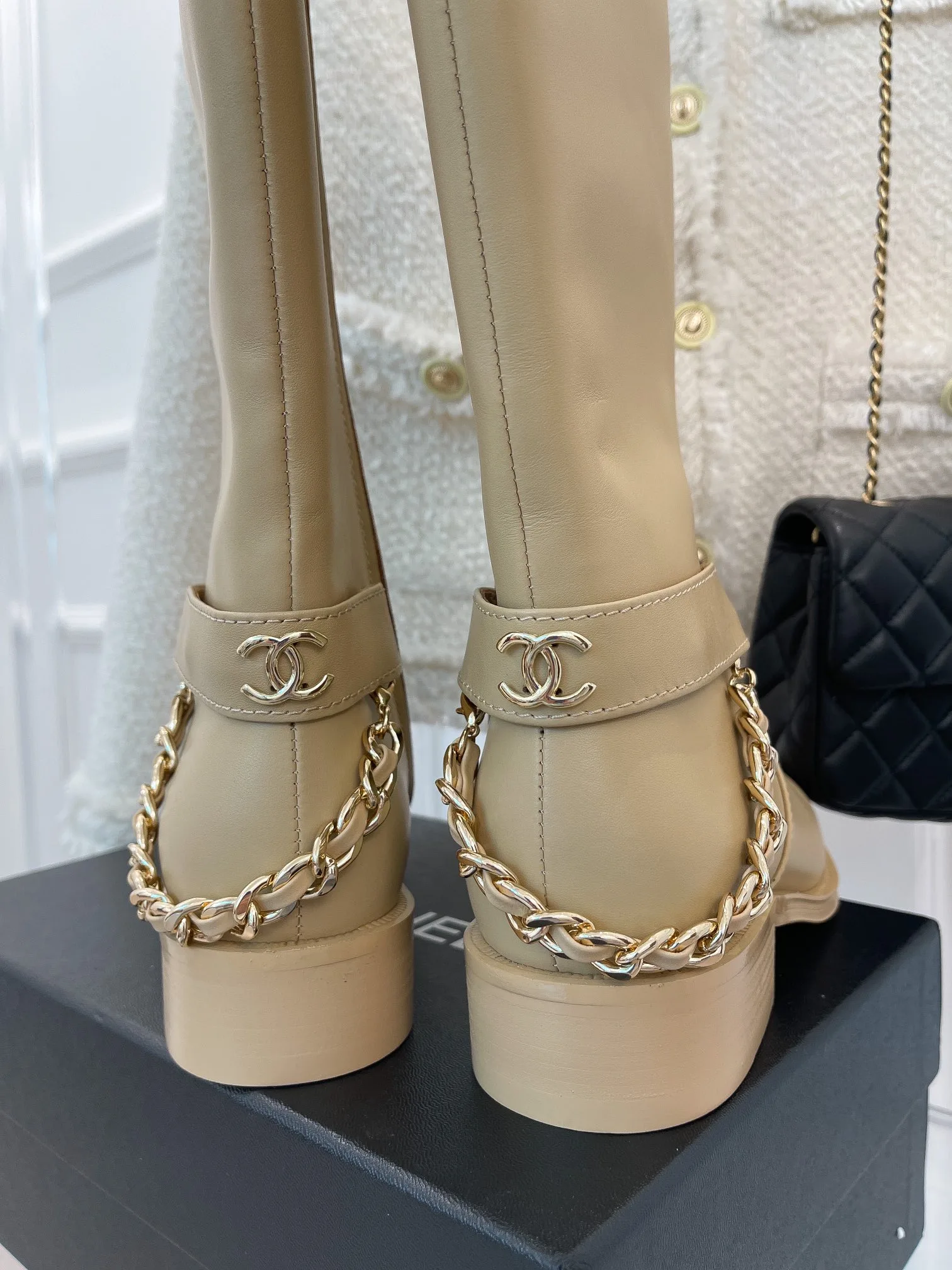 Chanel Ankle Boots With Chain Beige / - Image 5