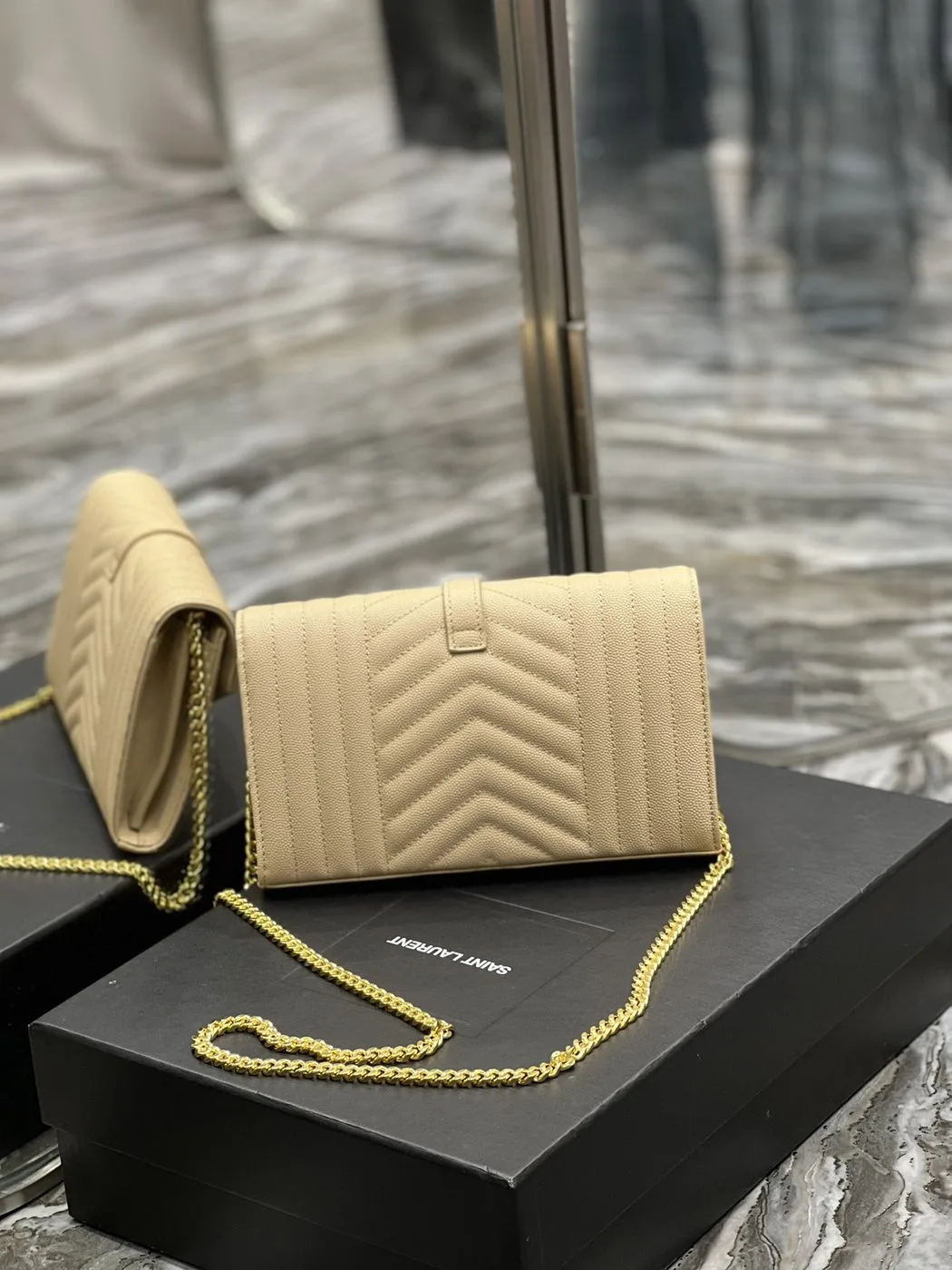 Saint Laurent Envelope Small Chain Bag Beige - Image 5
