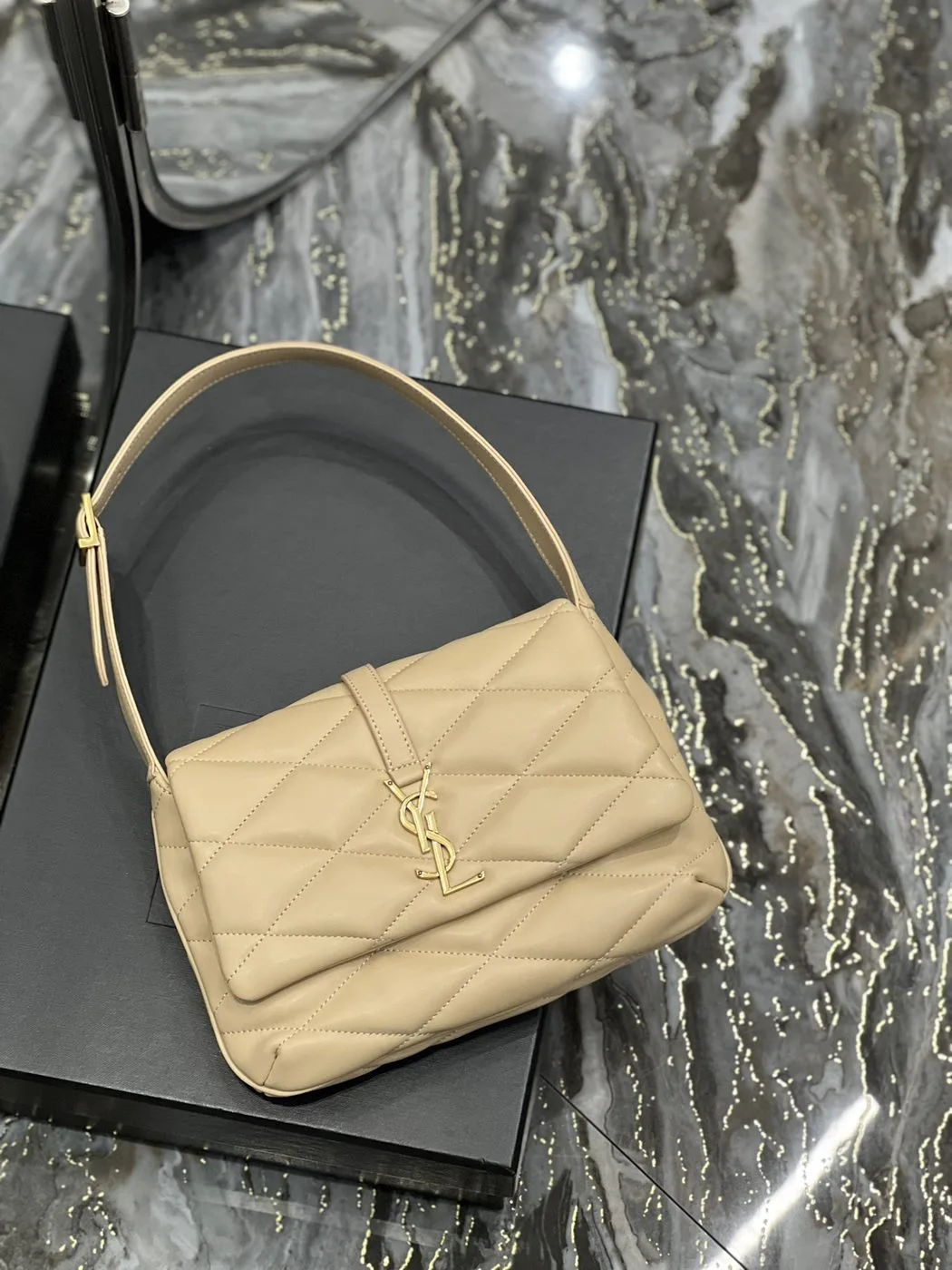 Saint Laurent Le 57 Hobo Shoulder Bag Beige - Image 4