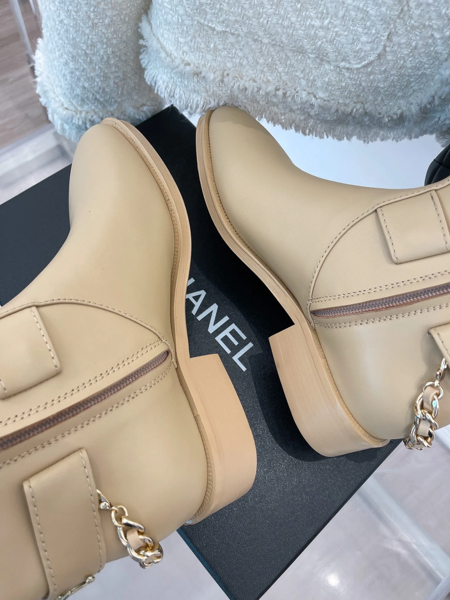 Alternative view of Chanel Ankle Boots With Chain Beige /