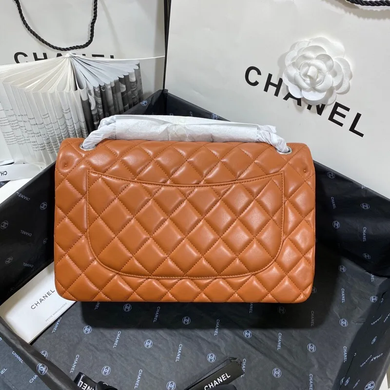 Chanel Classic Double Flap Bag Large Crossbody / Brown Silver Hardware - Image 3