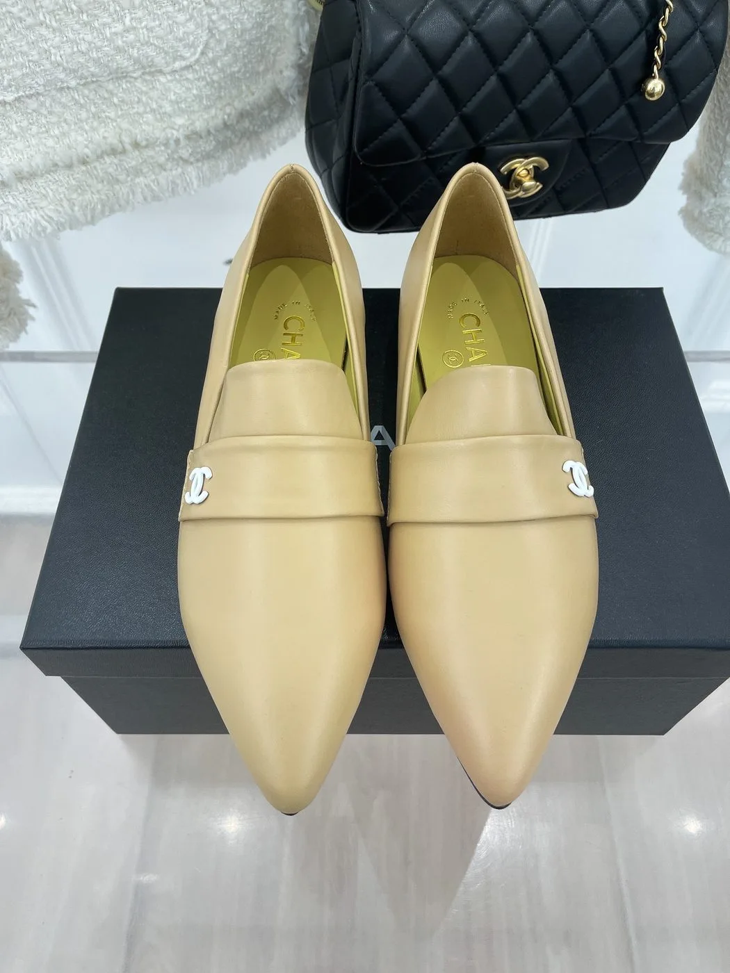 Chanel Women’s Loafer With Logo Beige - Image 3