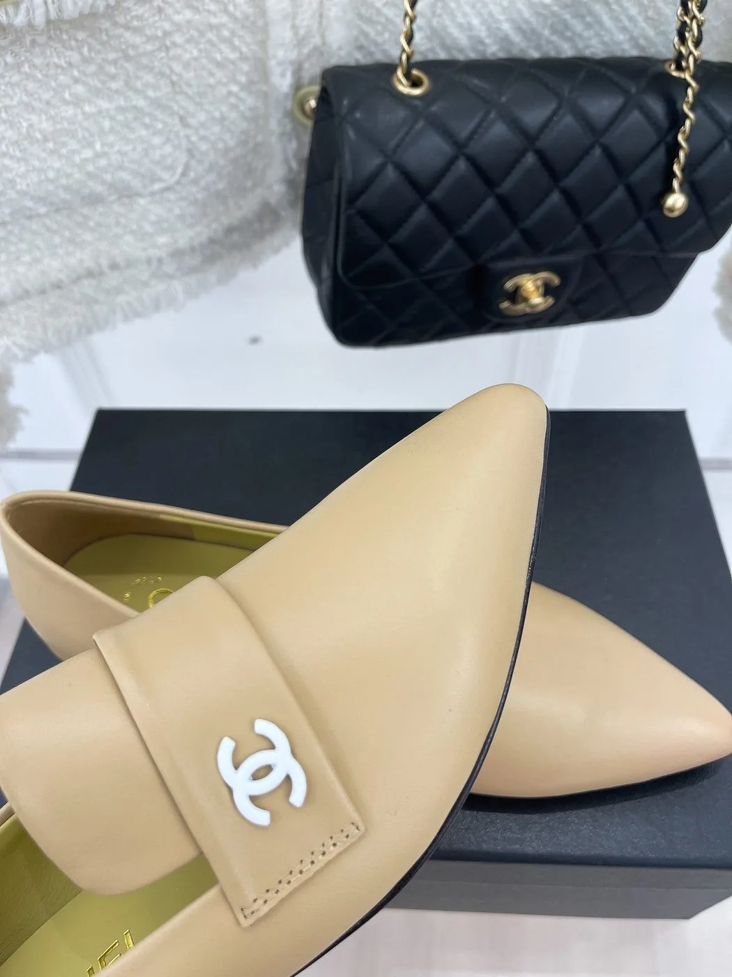Chanel Women’s Loafer With Logo Beige - Image 4