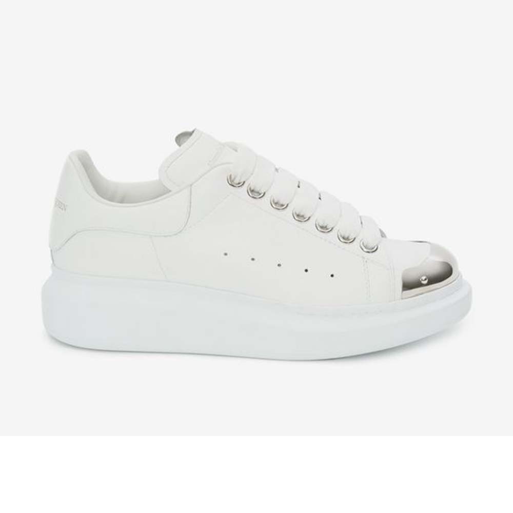 Side profile of Alexander McQueen Unisex Oversized Sneaker white calf leather