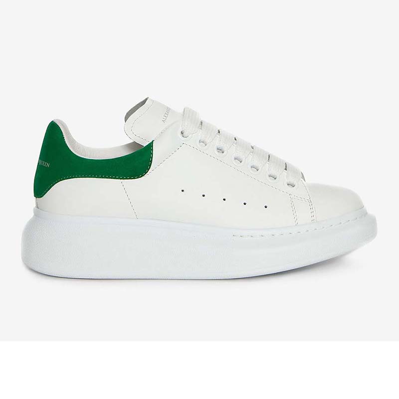 Side profile of Alexander McQueen Women Oversized Sneaker Shoes-Green in white leather