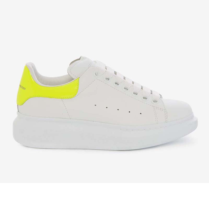 Front angle of Alexander McQueen Women Oversized Sneaker Shoes-Yellow in white leather