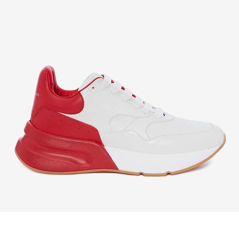 Side profile of Alexander Mcqueen Unisex Oversized Runner 50mm Heel Hight-Red white sneaker