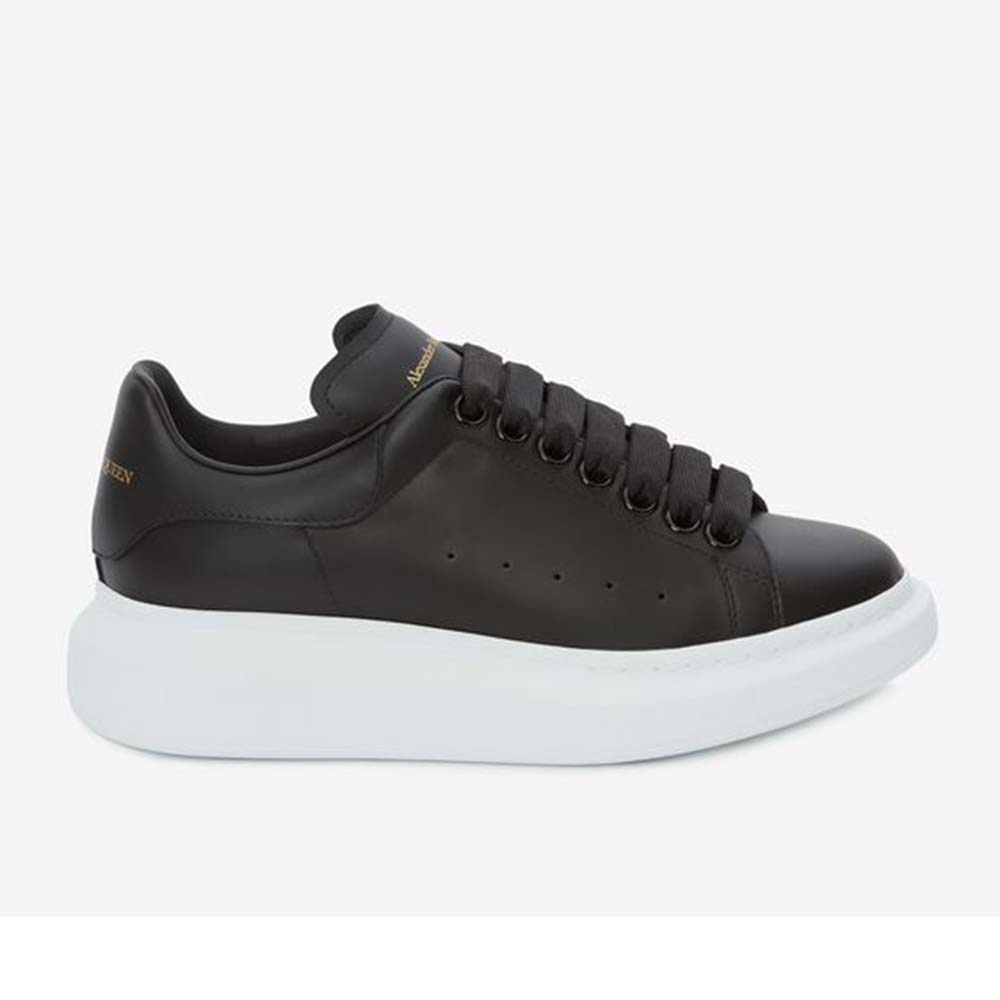Side profile of Alexander Mcqueen Unisex Oversized Sneaker Black Smooth Calf Leather Lace-Up Sneaker