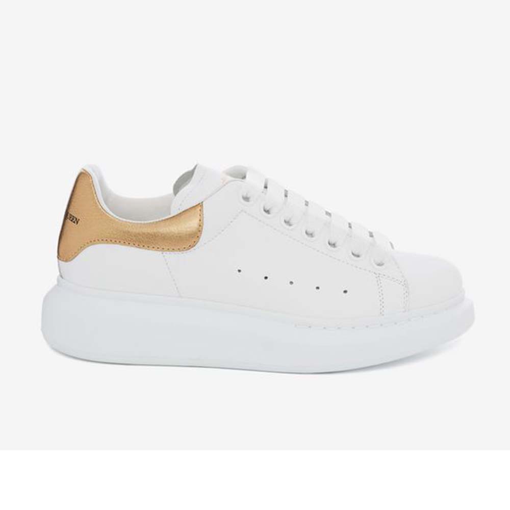 Side profile of Alexander Mcqueen Unisex Oversized Sneaker White Smooth Calf Leather Lace-Up