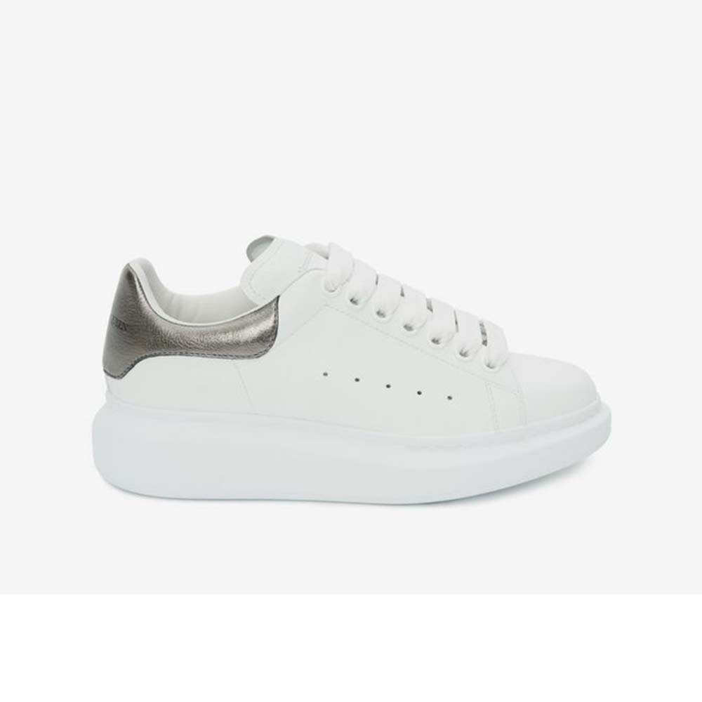 Side view of Alexander Mcqueen Women Oversized Sneaker in white leather