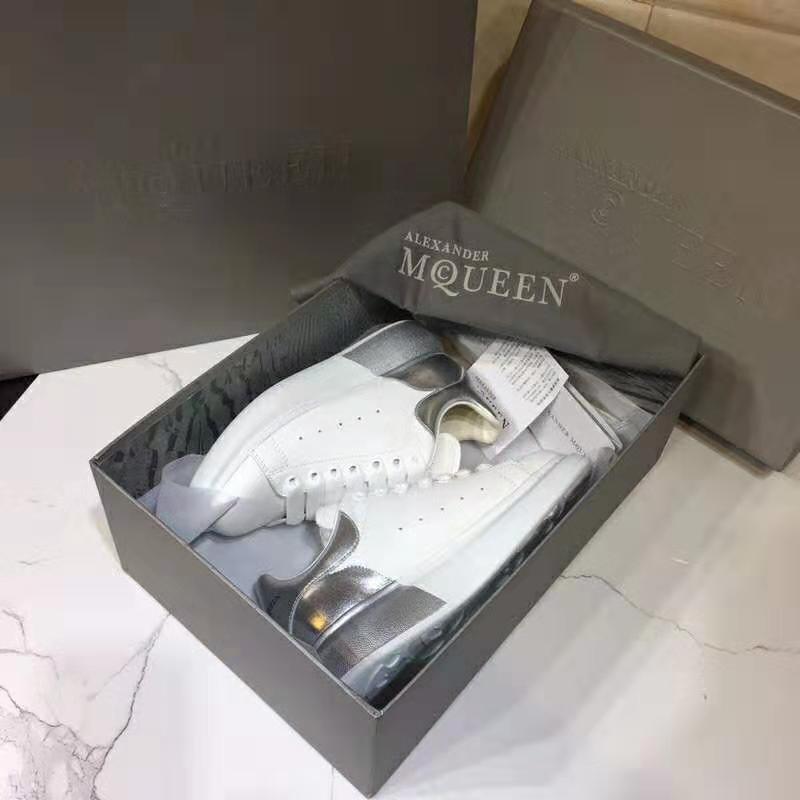 Rear angle showing oversized sole on Alexander Mcqueen Women White Sneaker