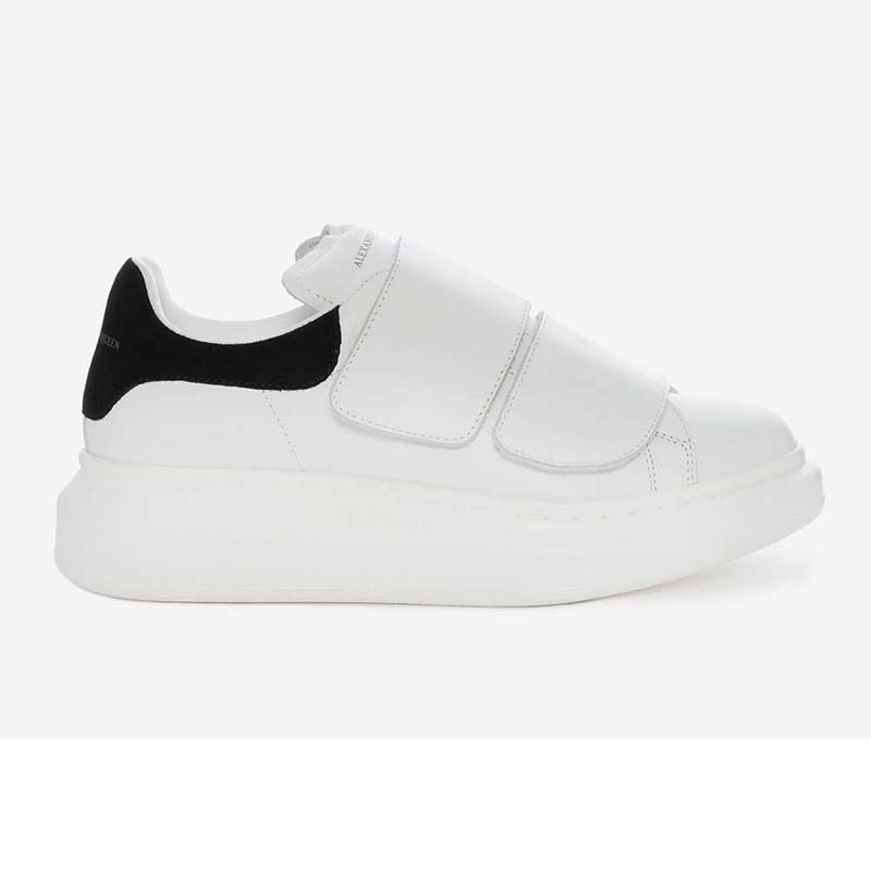 Side angle of Alexander Mcqueen Women Oversized Sneaker with Double-Strap Shoes-Black
