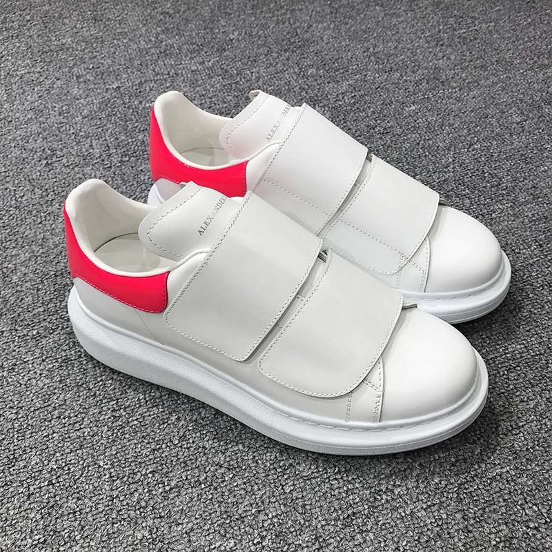 Close-up of double-strap closure on Alexander Mcqueen Women Oversized Sneaker with Double-Strap Shoes-Carmine