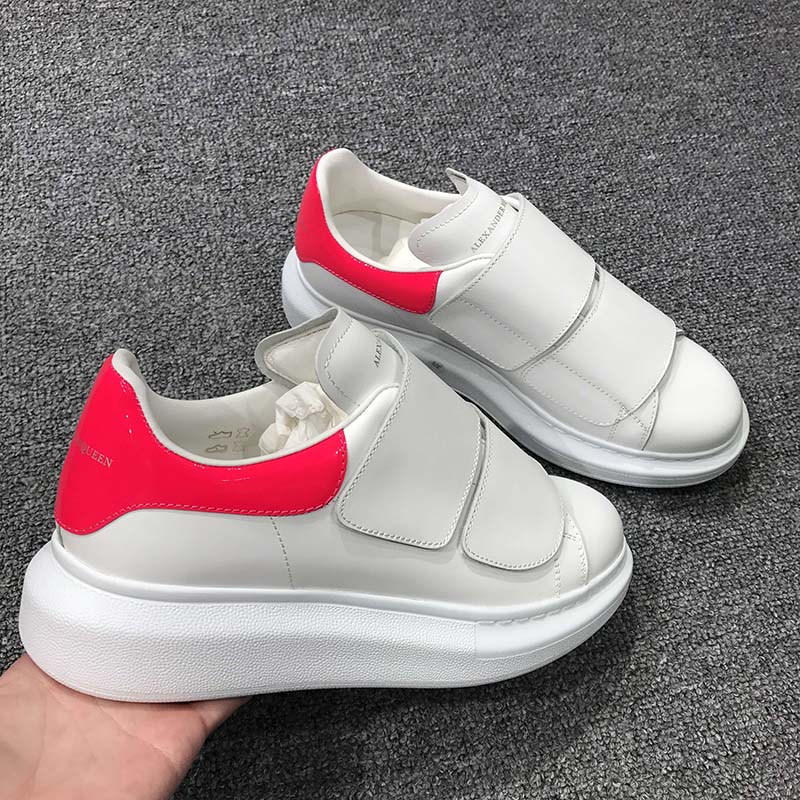 Overhead shot highlighting chunky sole of Alexander Mcqueen Women Oversized Sneaker with Double-Strap Shoes-Carmine