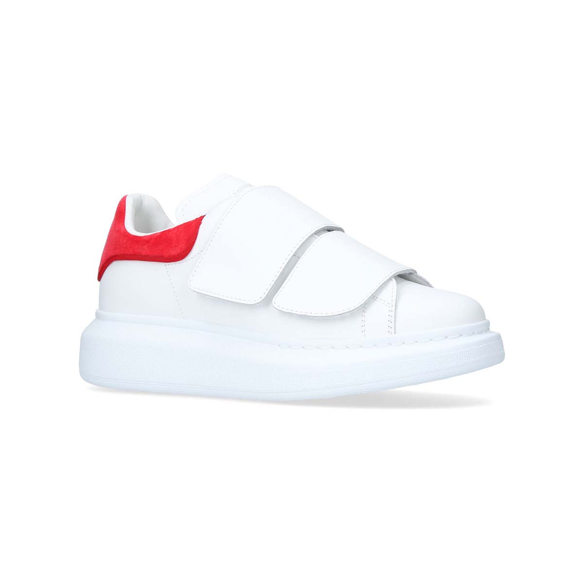 Side view of Alexander Mcqueen Women Oversized Sneaker with Double-Strap Shoes-Red