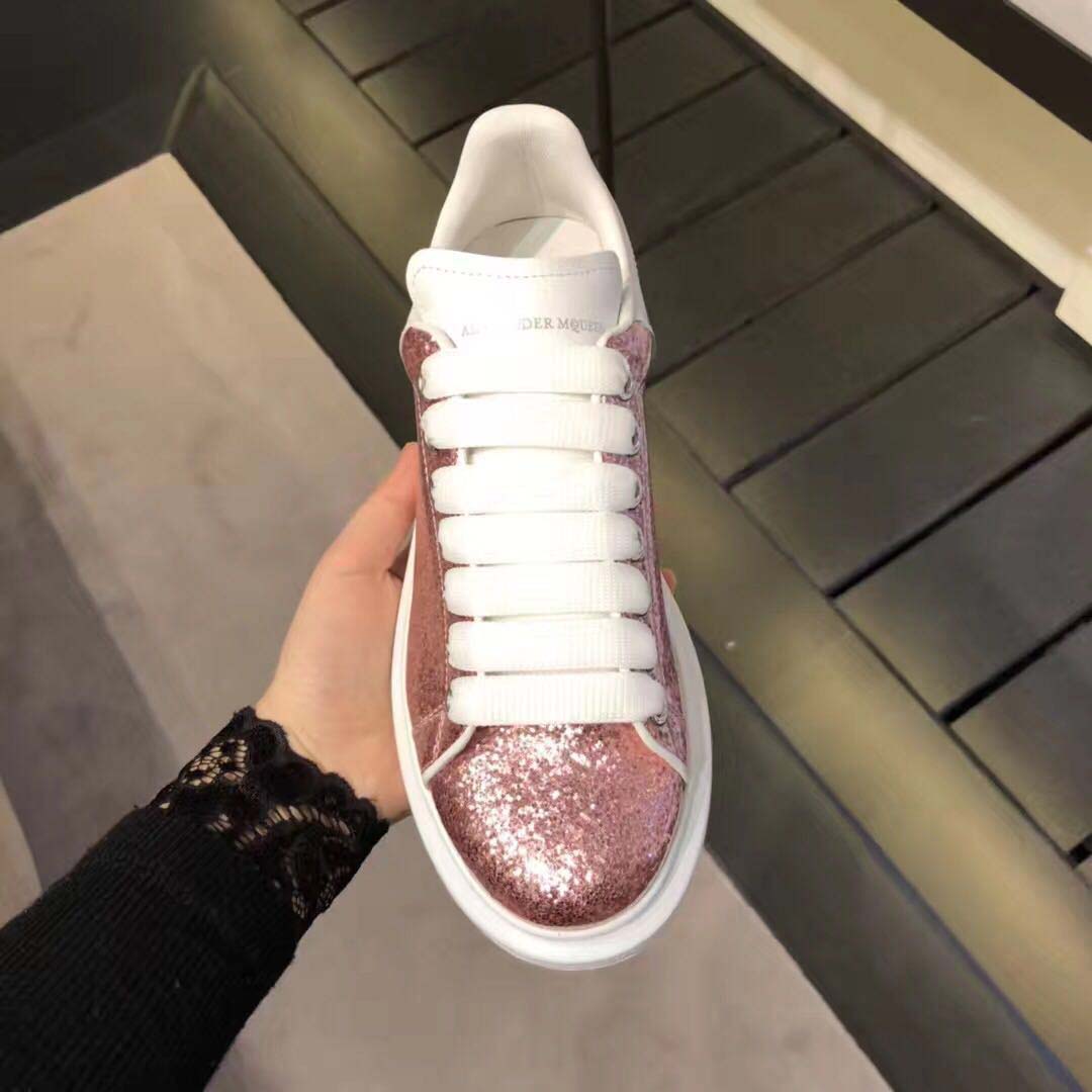 Alexander Mcqueen Women Oversized Sneaker with Glitter Lace-UP Shoes Pink - image 4