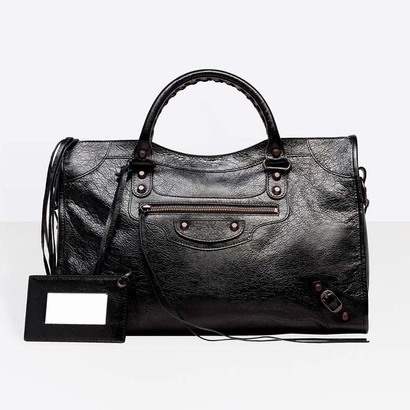 Front view of Balenciaga Classic City Top Handle and Shoulder Bag-Black