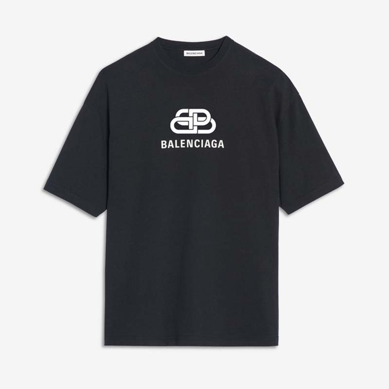 Front view of Balenciaga Men Oversized BB T-Shirt in black