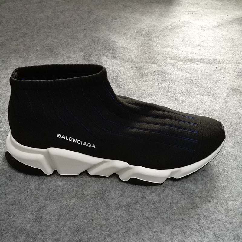 Close-up of ribbed ankle collar on Balenciaga Men Speed Trainer Ribs Shoes Black