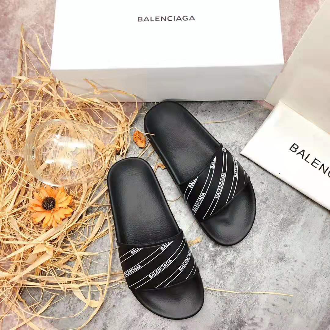 Balenciaga Men Stripe Piscine Slide Sandal in Black and White Printed Rubber - image 4