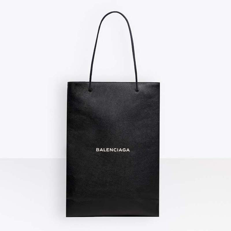 Front view of Balenciaga North-South Calfskin Shopping Bag M-Black