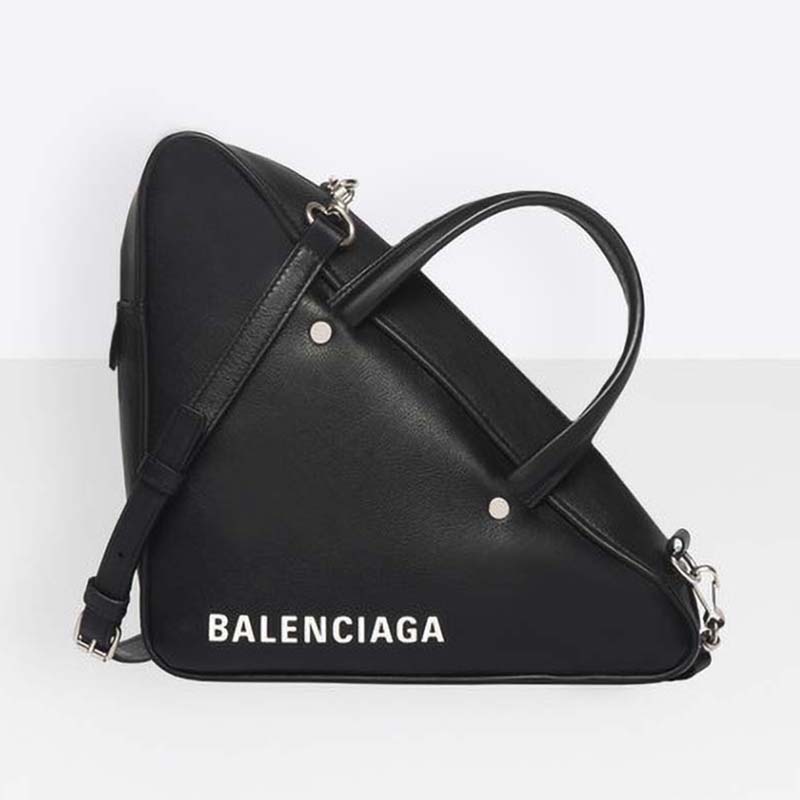 Front view of Balenciaga Triangle Duffle Small black calfskin bag