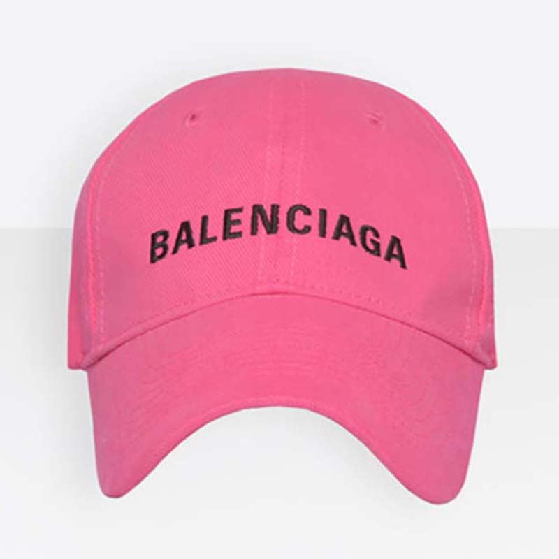 Front angle of Balenciaga Unisex Classic Baseball Cap with embroidered logo pink