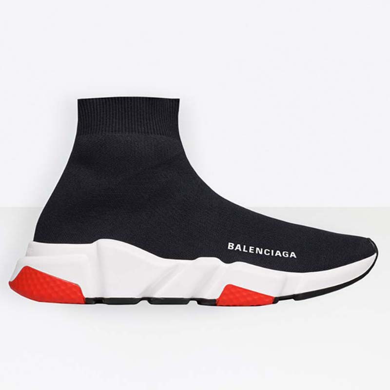 Side view of Balenciaga Unisex Shoes Speed Trainers with Tricolor Sole-Black