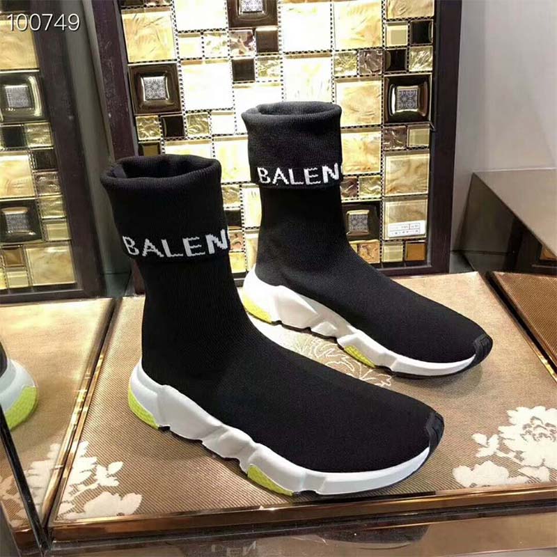 Top angle showing elastic closure and sleek silhouette of Balenciaga Speed Trainers
