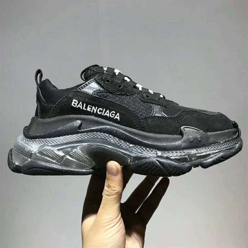Close-up of clear sole detail on Balenciaga Triple S Clear Sole Trainers-Black