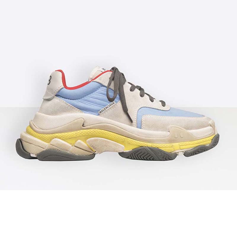 Side view of Balenciaga Unisex Shoes Triple S Trainers Oversized Sneakers 10mm Heel in blue