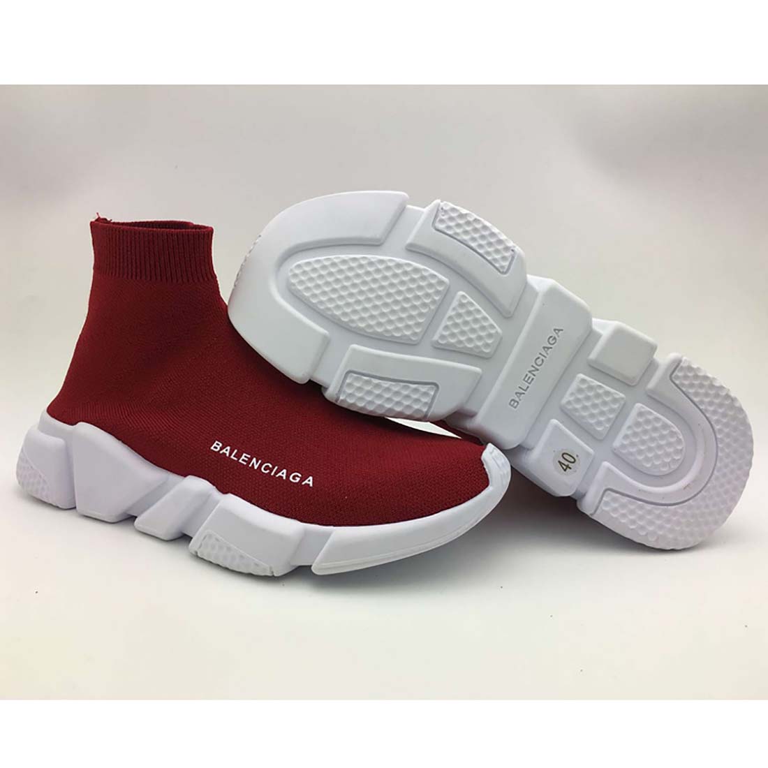 Side profile of Balenciaga Unisex Stretch Mesh High Top Sneakers-Red highlighting high-top silhouette