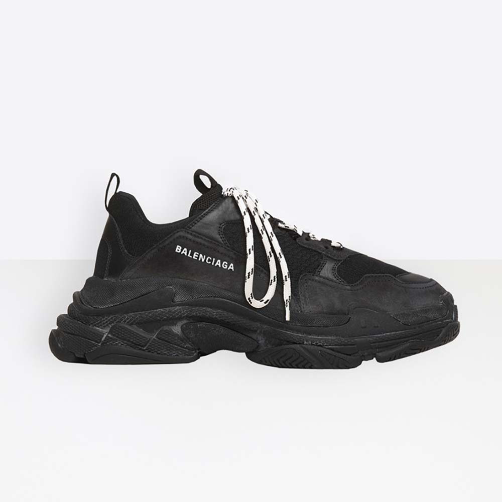 Side profile of Balenciaga Unisex Triple S Trainers Oversized Multimaterial Sneakers Quilted Effect-Black