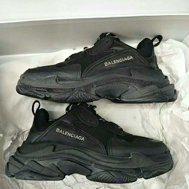 Close-up of quilted leather detail on Balenciaga Triple S oversized sneaker