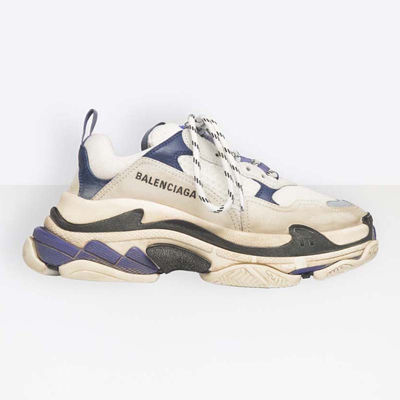 Side profile of Balenciaga Unisex Triple S Trainers Oversized Multimaterial Sneakers Quilted Effect-White