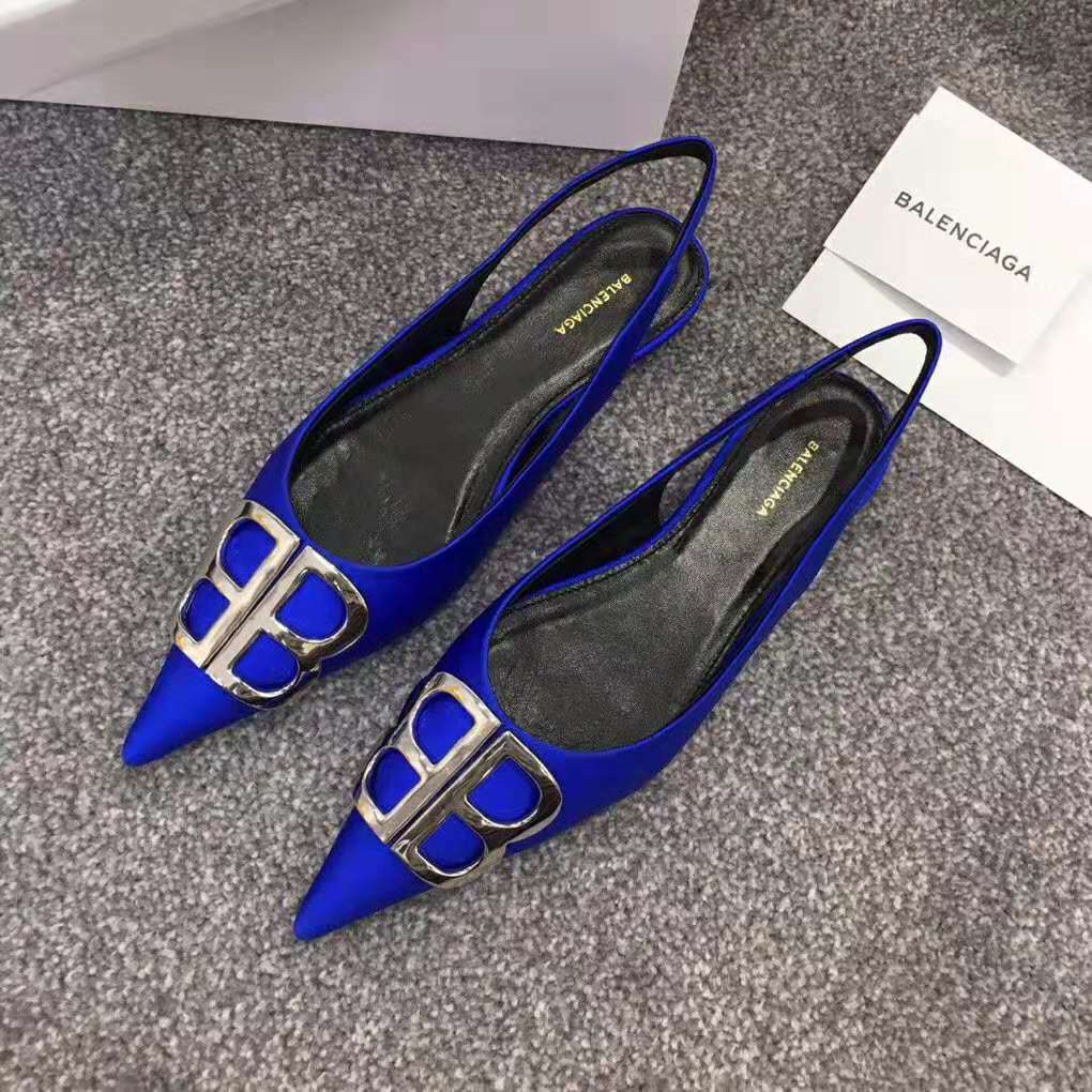 Balenciaga Women BB Flat Slingback Ballerina Electric Blue Stretch Satin - image 4