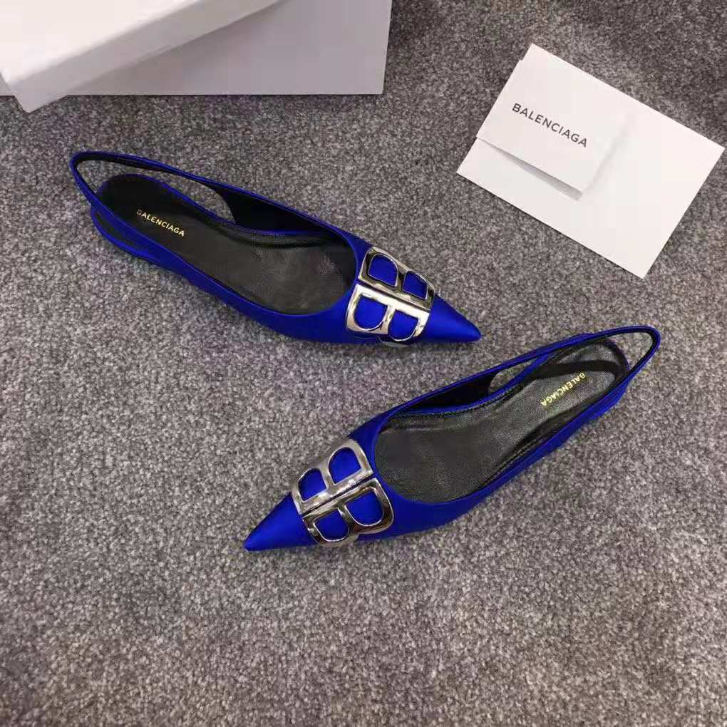 Balenciaga Women BB Flat Slingback Ballerina Electric Blue Stretch Satin - image 5