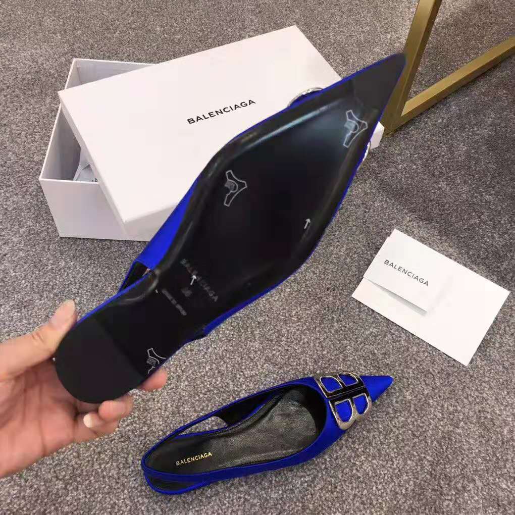Balenciaga Women BB Flat Slingback Ballerina Electric Blue Stretch Satin - image 7