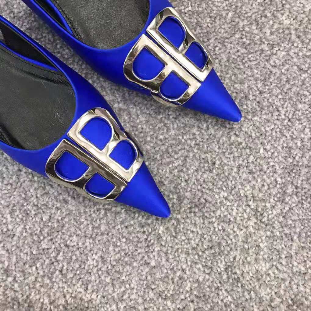 Balenciaga Women BB Flat Slingback Ballerina Electric Blue Stretch Satin - image 6