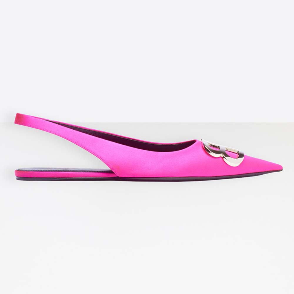 Side view of Balenciaga Women BB Flat Slingback Ballerina Satin 5mm Arch-Rose